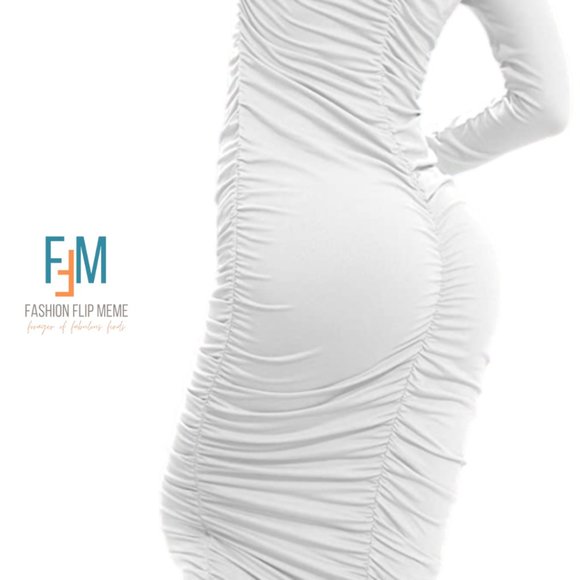 New! Long Sleeve Off-Shoulder All Over Ruched Bodycon Midi Dress, XXL - Picture 4 of 10